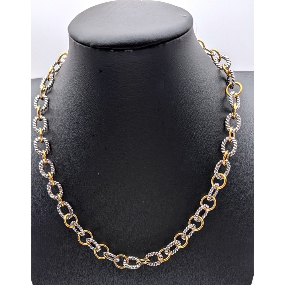 Premier Designs Two Tone Mixed Metal Rope Link Chain Necklace Silver Gold Tone